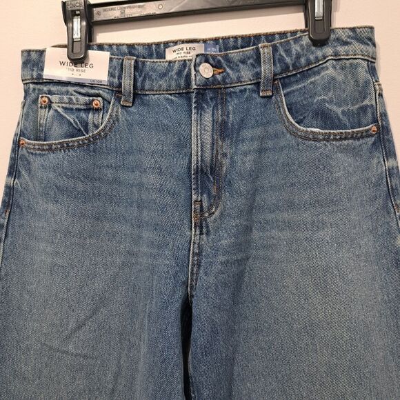 Next Wide Leg Mid Rise Jeans Size 6R Mid Blue NWT - Picture 8 of 11